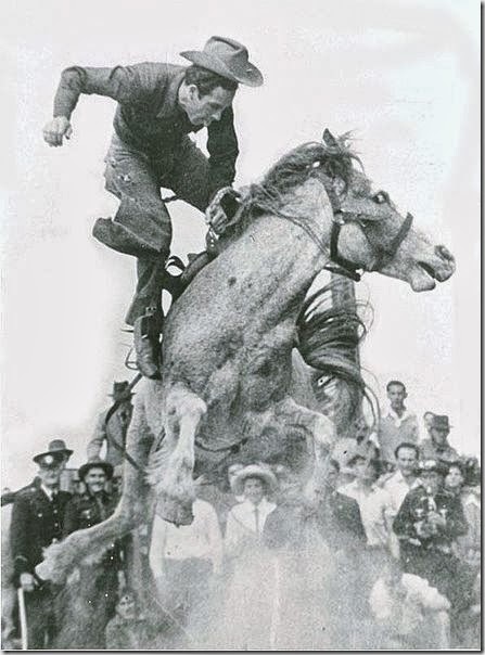 Alan Wood on the great bucking mare, Curio.