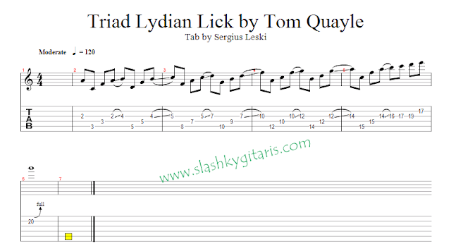 guitar lick, lick, Arpeggio, tom quayle, lydian lick, 