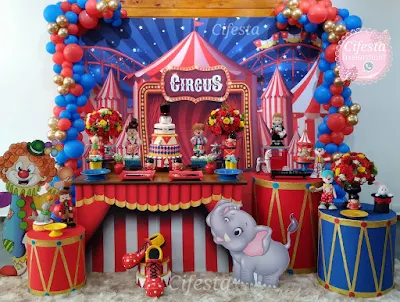 decoração para festa infantil com o tema Circo Vermelho, festa infantil com o tema Circo de menino, Circo tradicional