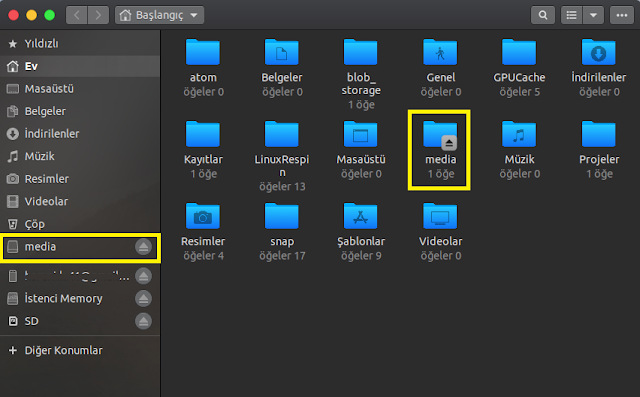 Gördüğünüz üzere Dosyalarda Bağlam Menüsünü media klasörü bağlandı. Radikal bir karar alıp veya benim gibi bunu yanlışlıkla ekleyip, kaldırmak isterseniz, tekrar Ubuntu Terminal ekranını açarak aşağıdaki komutu girmeniz ve arkasından isterse kullanıcı şifrenizi girmeniz yeterli olacaktır...
