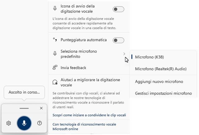 digitazione vocale in windows