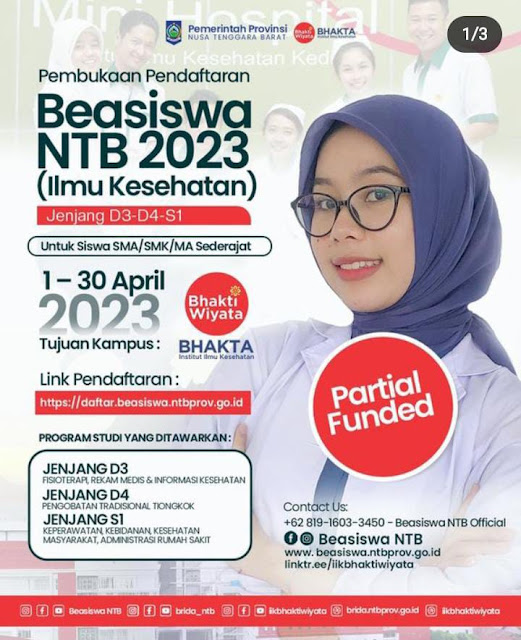 Pendaftaran Beasiswa NTB Ilmu Kesehatan Jenjang D3 D4 S1 Tahun 2023