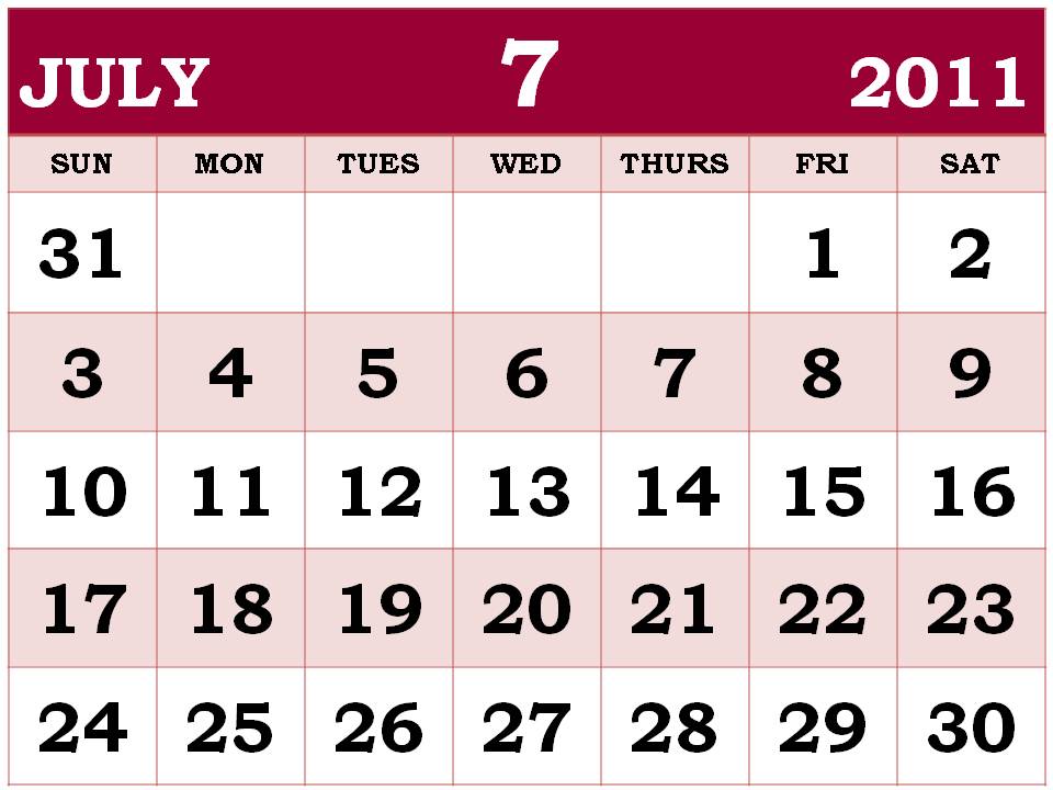 july 2011 calendar. PRINTABLE JULY CALENDAR 2011