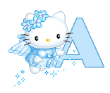 Alfabeto animado de Hello Kitty hadita vestida de celeste A. 
