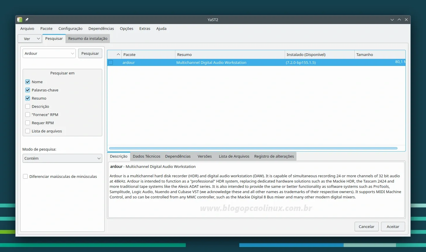 Gerenciamento de Software do YaST - openSUSE Leap 15.5