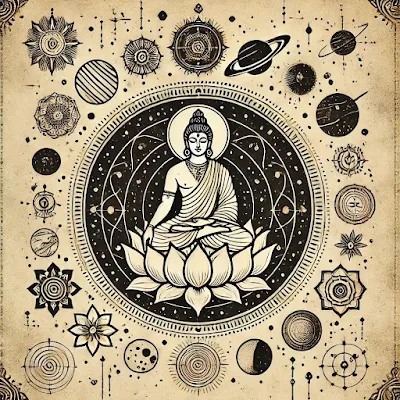 "A minimalist, ancient-style depiction of the Yuga cycles and their possible correlation with Earth’s geological epochs and mass extinction events."