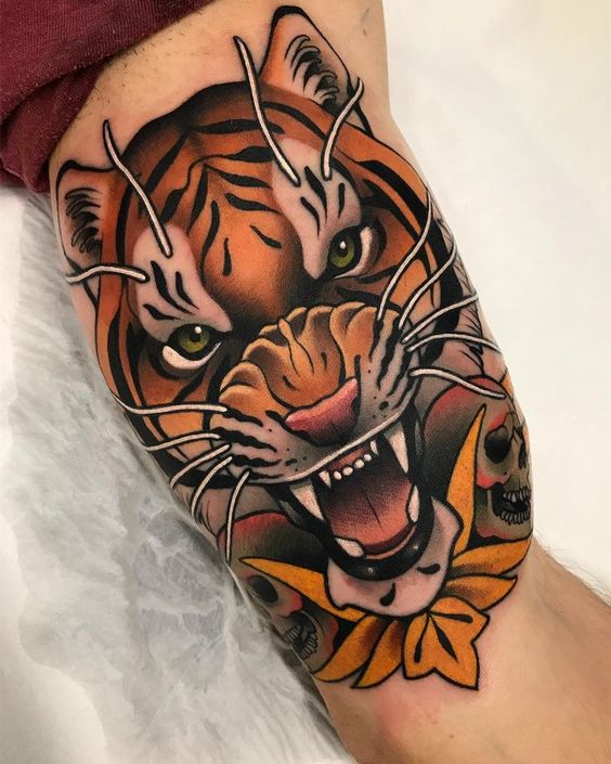 Old-School-Colourful-Tiger-Head-Tattoo