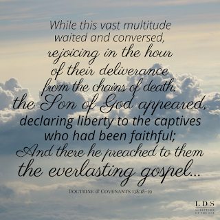 While this vast multitude waited and conversed, rejoicing in the hour of their deliverance from the chains of death, the Son of God appeared, declaring liberty to the captives who had been faithful; And there he preached to them the everlasting gospel, the doctrine of the resurrection and the redemption of mankind from the fall, and from individual sins on conditions of repentance. D&C 138:18-19