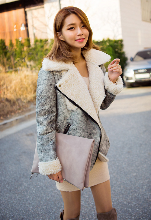 Boxy Fur-Lined Biker Jacket