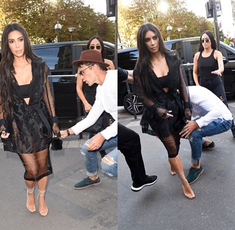 The Crazy Moment a Notorious Prankster Rushed and Kissed Kim K's Butt Amid Security in Paris (Photos+Video)