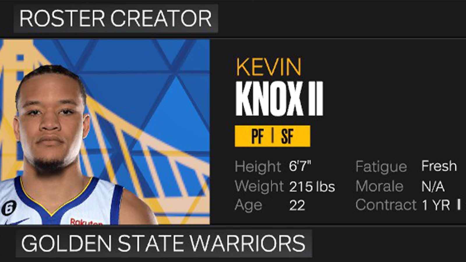 NBA 2K22  2KDB Gold Kevin Knox II (74) Complete Stats