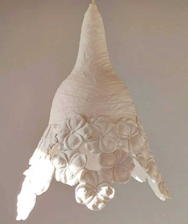handmade paper sculpture pendant light decorated with floral design