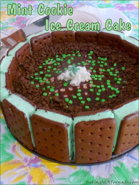Mint Cookie Ice Cream Cake | recipe developed by Karen of www.BakingInATornado.com | #recipe #dessert