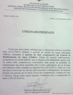 Nota do Setor de Climatização e Refrigeração do HGE