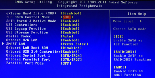 SATA Control Mode Integrated Peripherals