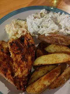 A Home Made Nando's with Chicken, Wedges, Coleslaw and Potato Salad