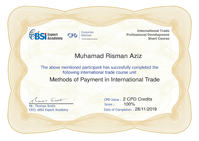 Certificate eBSI Academy - Methods of Payment in International Trade