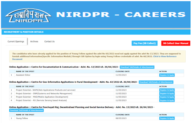 National Institute of Rural Development and Panchayat Raj (NIRDPR) Recruitment 2023 141 young fellow apply online.