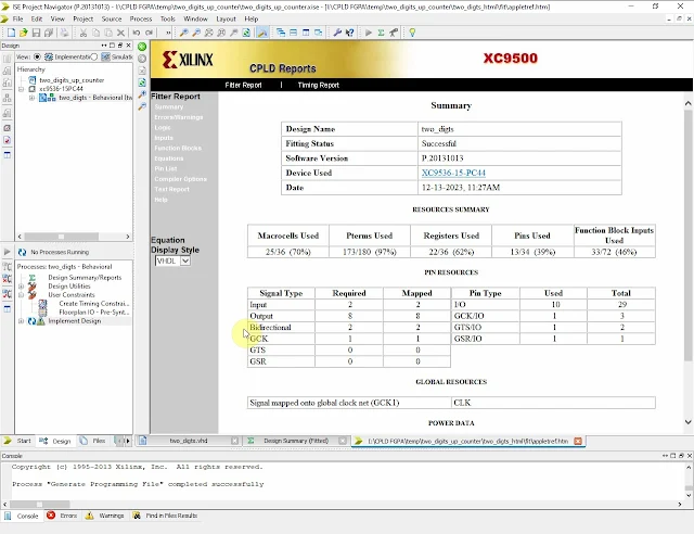 XC9536 Counter with Two-Digit Multiplexing Display Using VHDL