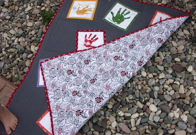 hand print quilt backing and binding