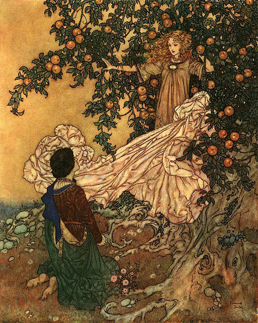 a watercolor fantasy illustration of a fairy garden