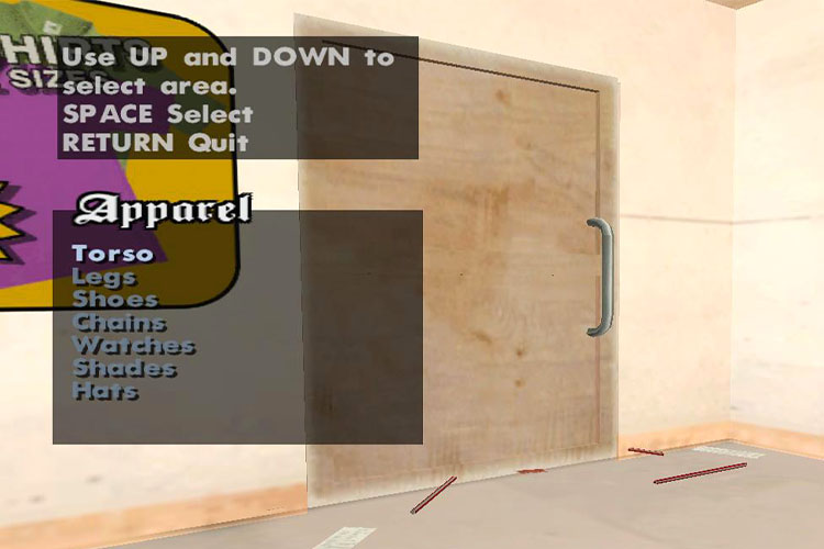 GTA San Andreas dressing menu