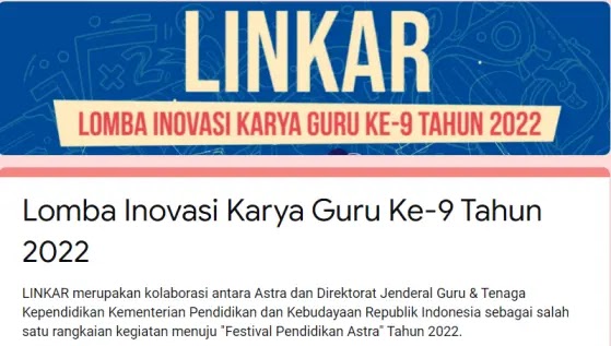 Lomba Inovasi Karya Guru (LINKAR) Ke-9 Tahun 2022