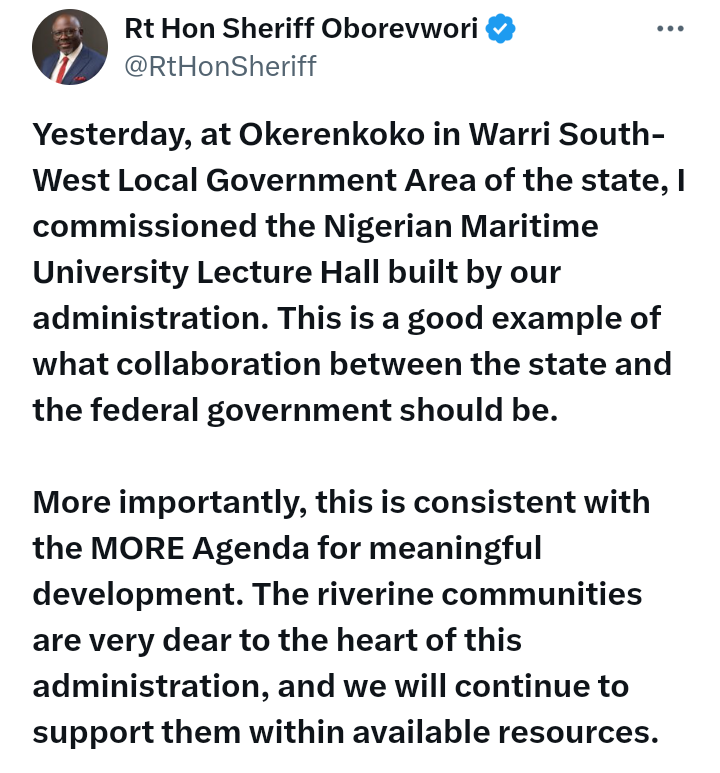 Nigerian Maritime University Lecture Hall, Delta State commissioned by Governor Sheriff Oborevwori