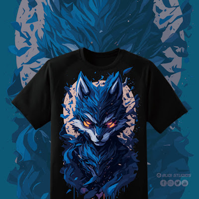 Kaos Evil Ninja Wolf Blue v2 - Premium Tshirt