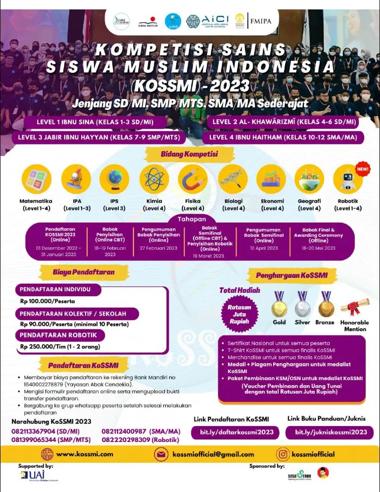 info lomba Kompetisi Sains Siswa Muslim Indonesia 2023 (KoSSMI 2023)