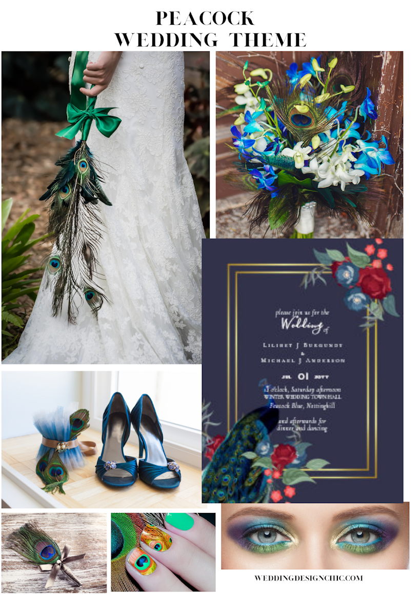 peacock burgundy blue wedding theme