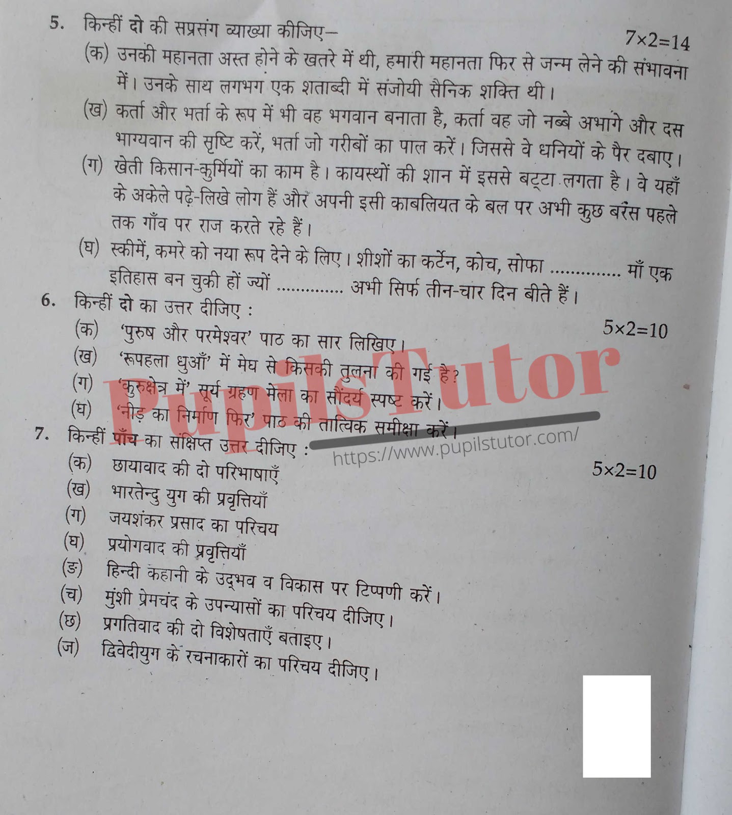 M.D. University B.A. Hindi (Compulsory) Second Year Important Question Answer And Solution - www.pupilstutor.com (Paper Page Number 2)