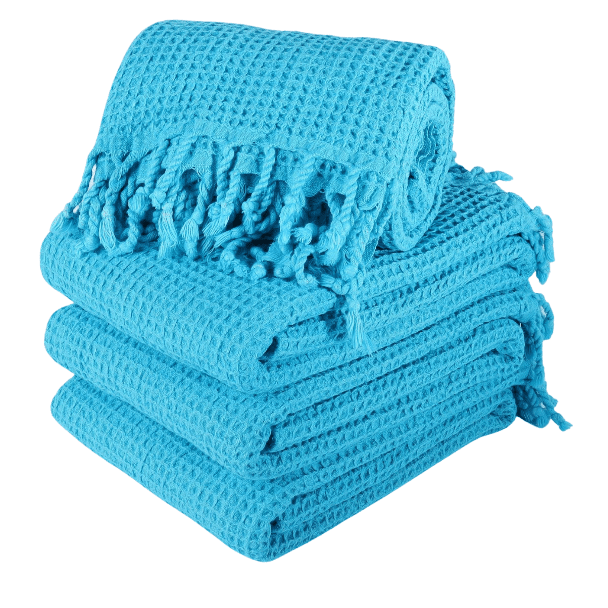 Waffle Beach Towel, Turkish Cotton Waffle Weave Towel, Turkish Waffle Towel, Waffle Textured Towel, Handmade, with Tassel, Soft, Thin, Quick Dry Beach Towel (Turquoise)
