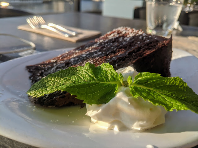 Chocolate cake with whipped cream