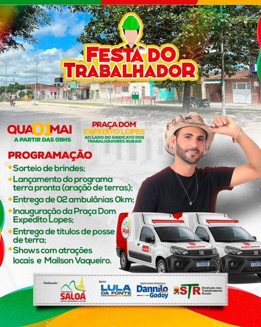 Prefeitura de Saloá realiza evento em comemoração ao dia do trabalhador amanhã (01/05).