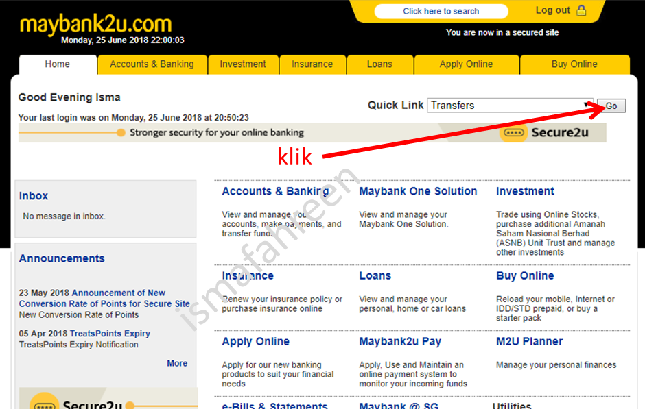 cara nak transfer duit guna maybank2u