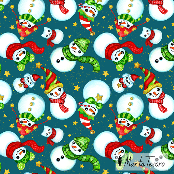 Snowman surface Pattern design by Marta Tesoro