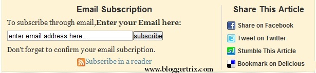 Wide Style Feedburner Subscribe Box With Share Buttons To Blogger
