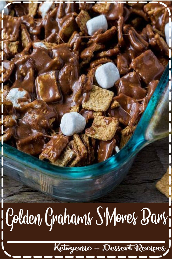 These golden grahams s'mores bars will be your new favorite way to enjoy s'mores. Gooey, chewy, crunchy and filled with chocolate. #smores #nobake #smoresbars #recipes