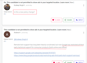 This candidate is not permitted to show ads in your targeted location. Google Ads