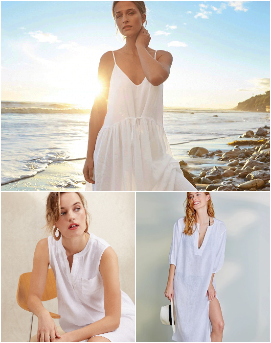 Light White Linen Dresses Beach Resort Cover Ups Gauze