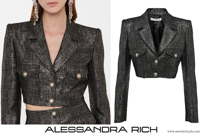 Queen Rania wore ALESSANDRA RICH Metallic Tweed Cropped Jacket