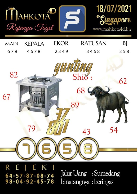 Syair Prediksi Togel Singapore - SGP Senin, 19 - Juni - 2021