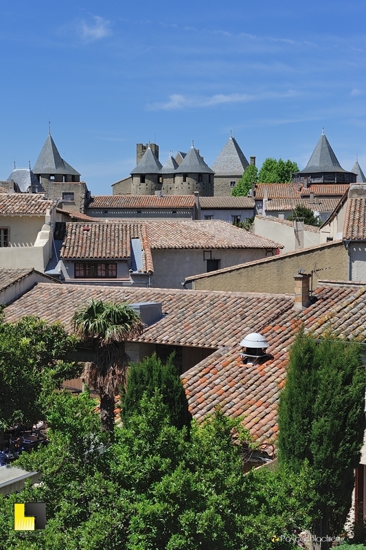 Les toits de la cité de Carcassonne avec en fond le château comtal photo pascal blachier