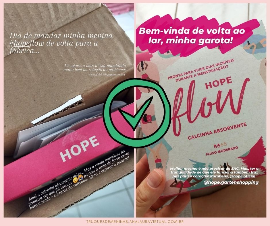 calcinha hope flow sac cor manchou mas resolveram