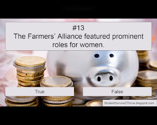 The Farmers’ Alliance featured prominent roles for women. Answer choices include: true, false