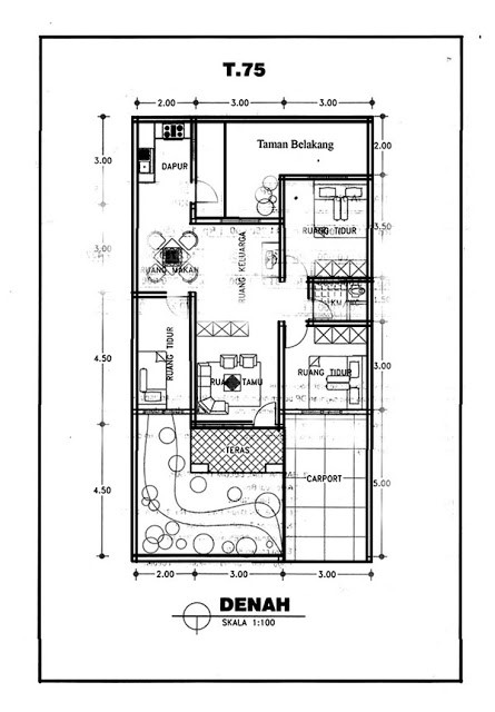  Denah  Rumah  Satu  Lantai  Ukuran 8x15 M