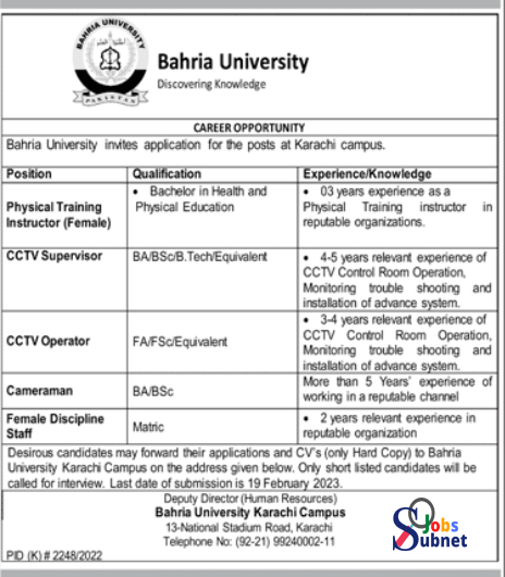 Bahria University Karachi Jobs 2023 Advertisement
