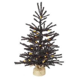 Halloween Prelit 2' Pre-Lit Black Pistol Artificial Halloween Christmas Tree in Burlap Base - Orange LED Lights