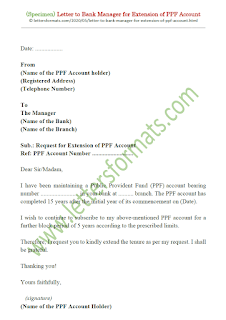 letter to bank manager for extension of ppf account